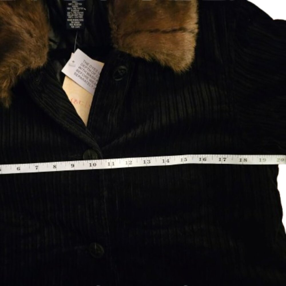 NWT Denim & Co Penny Lane Style Black Corduroy Coat Faux Fur Sz XS - Picture 15 of 15